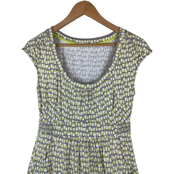 Boden Dress US Size 4P Gray & Lime Green Print Cap Sleeve Jersey Pockets EUC - Picture 2 of 14